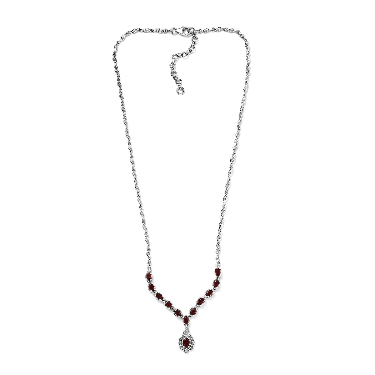 Mexican Cherry Fire Opal Necklace 18-20 Inches in Platinum Over Sterling Silver 4.10 ctw image number 3