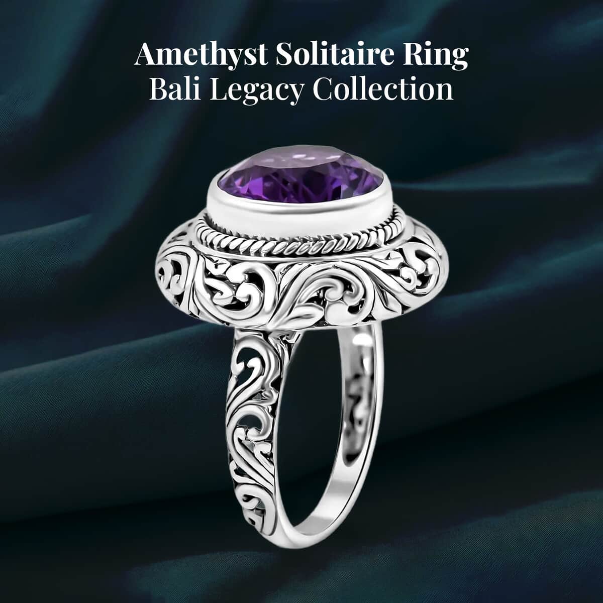 Doorbuster Bali Legacy African Amethyst Ring in Sterling Silver (Size 10.0) 5.75 ctw image number 2