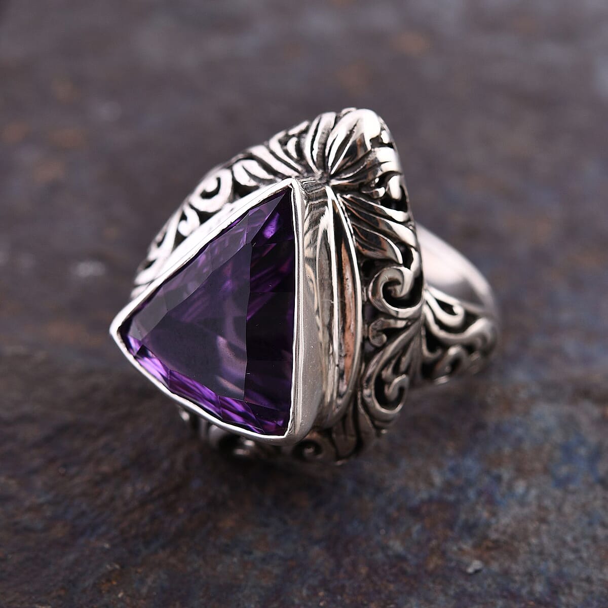 Doorbuster Bali Legacy Amethyst Ring in Sterling Silver (Size 10.0) 8.75 ctw image number 1