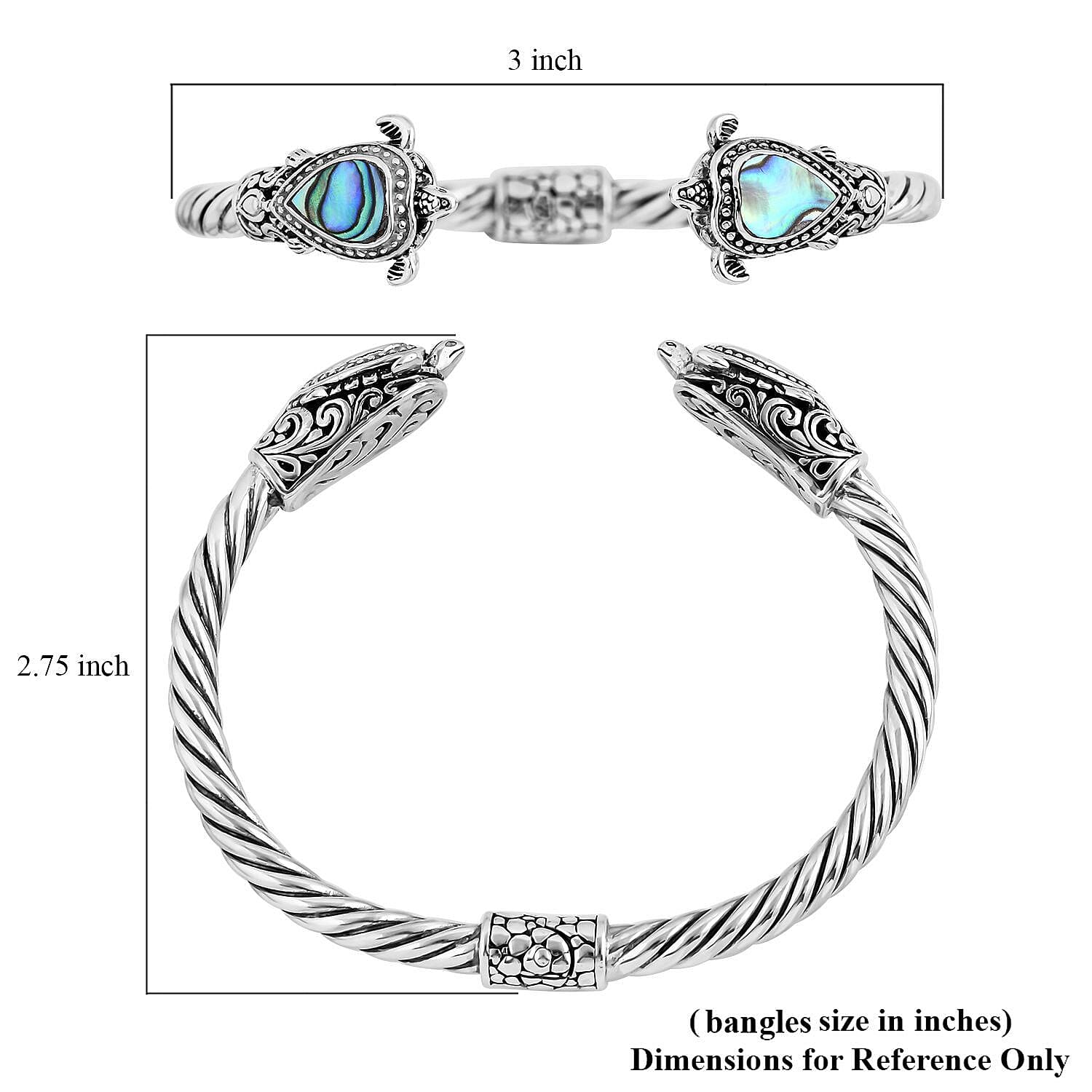 Bali Legacy Abalone Shell Turtle Cuff Bracelet in Sterling Silver (6.25 In)