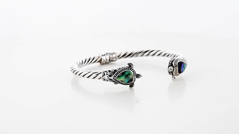 Abalone Shell Turtle Bangle Sterling Silver , Silver Wt. 23.5 g
