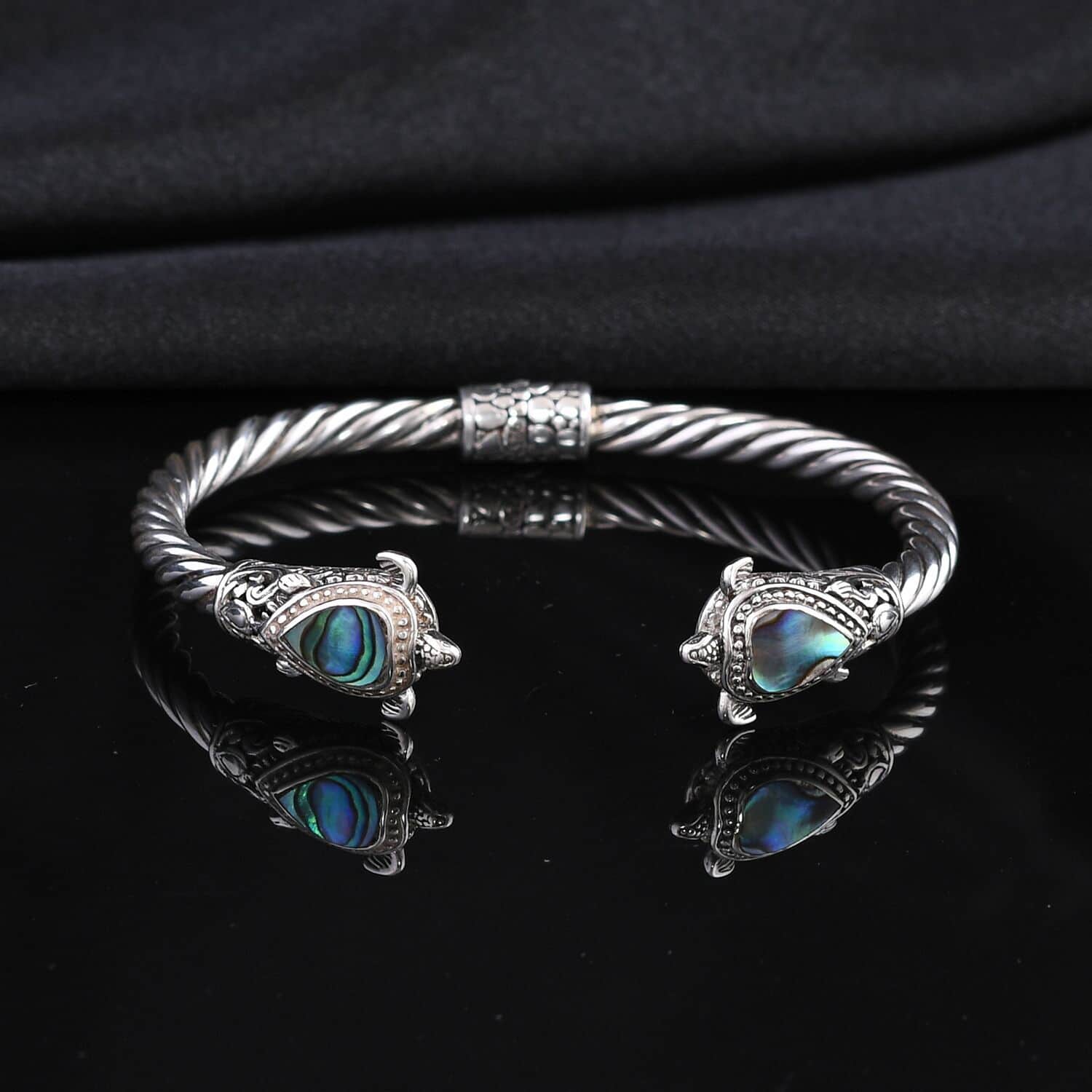 Stunning 925 Sterling 2024 Silver Abalone Cuff Bracelet