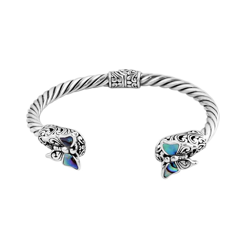 Bali Legacy Abalone Shell Butterfly Cuff Bracelet in Sterling Silver (6.50 In)
