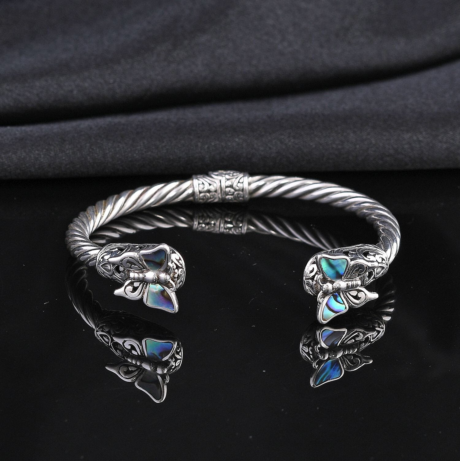 Bali Legacy Abalone Shell Butterfly Cuff Bracelet in Sterling Silver (6.50 In)