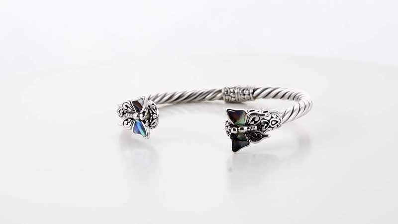 Doorbuster Bali Legacy Abalone Shell Butterfly Cuff Bracelet in Sterling Silver (6.50 In)