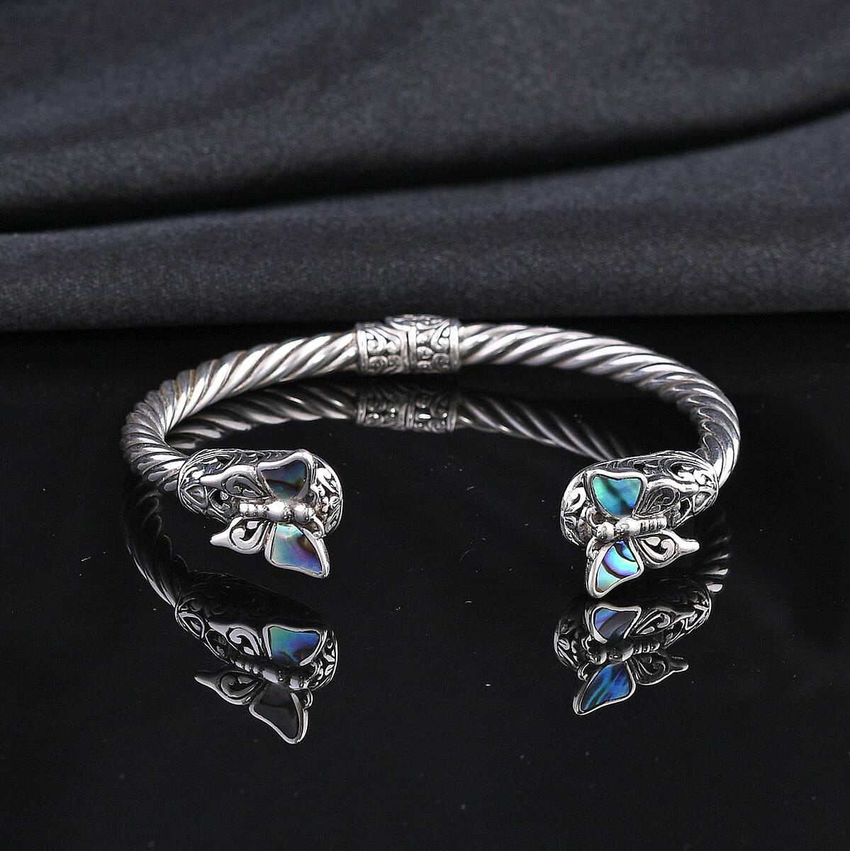 Bali Legacy Abalone Shell Butterfly Cuff Bracelet in Sterling Silver (7.25 In) image number 1
