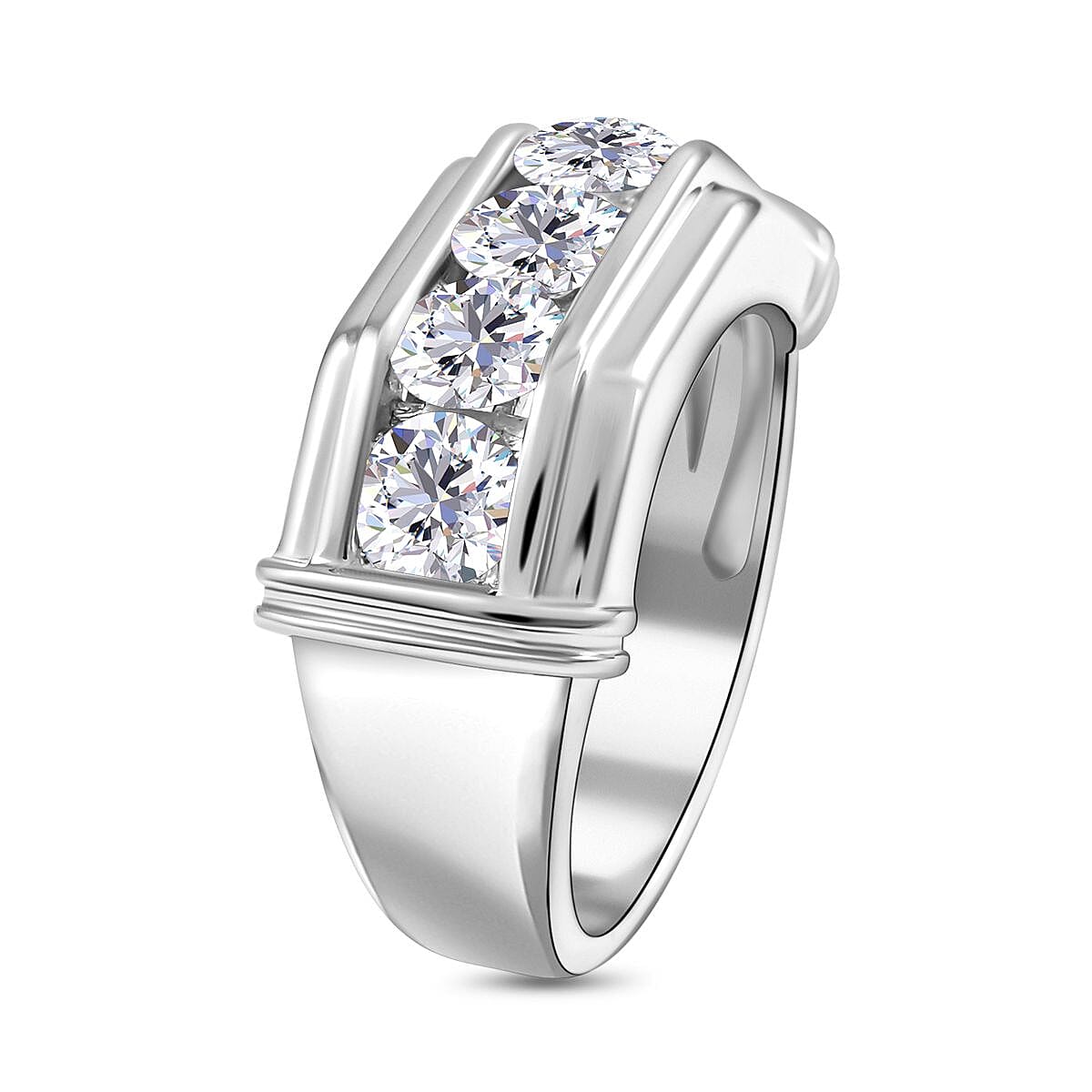 Moissanite Ring in Rhodium Over Sterling Silver (Size 10.0) 2.15 ctw image number 3