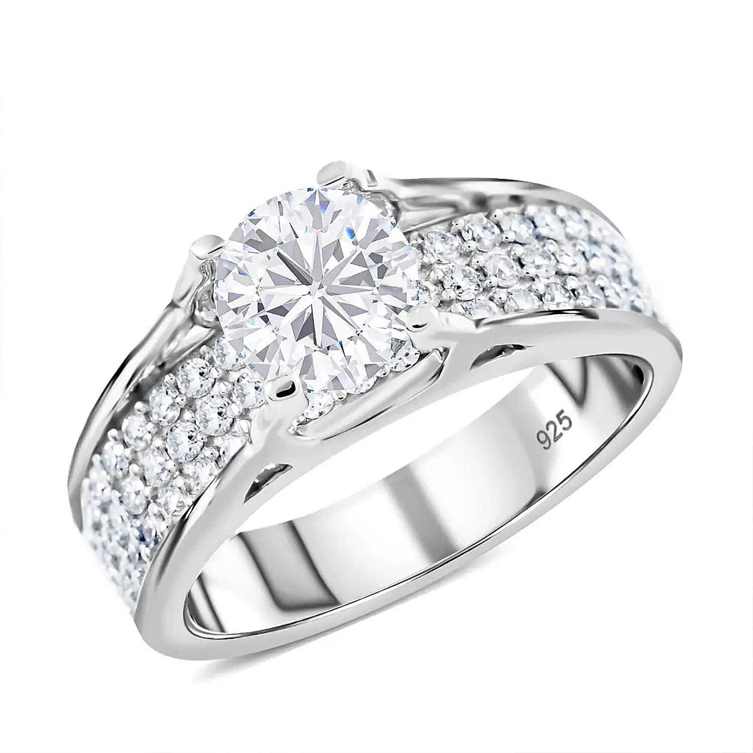 Moissanite Ring in Rhodium Over Sterling Silver (Size 10.0) 1.90 ctw