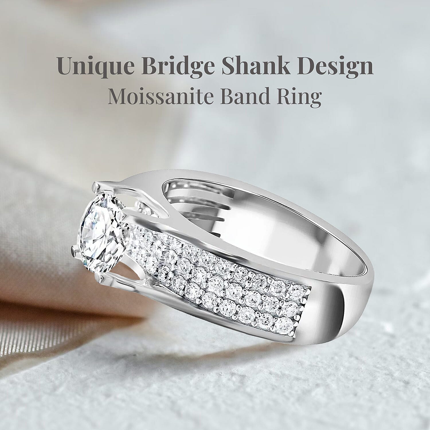 Moissanite Ring in Rhodium Over Sterling Silver (Size 10.0) 1.90 ctw