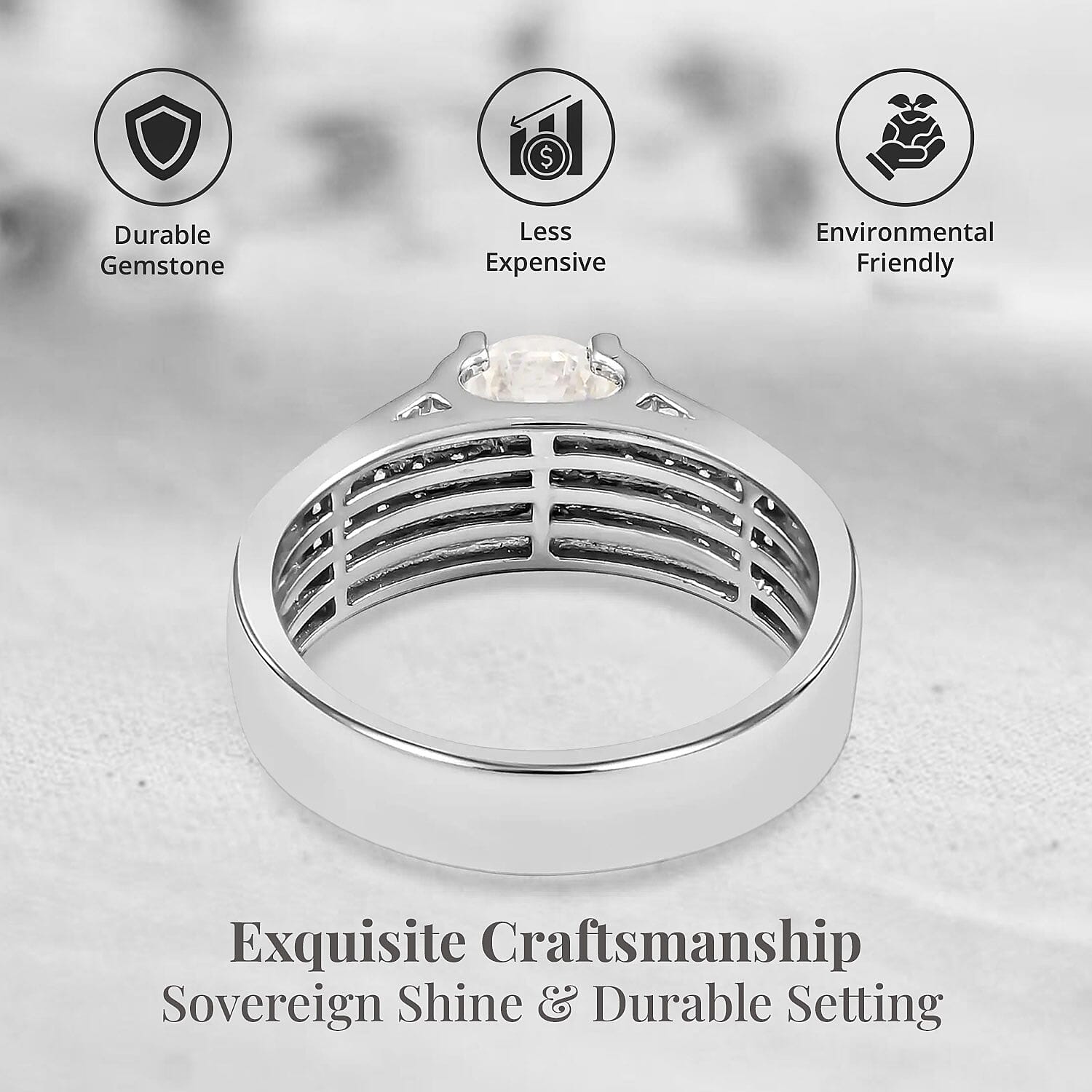 Moissanite Ring in Rhodium Over Sterling Silver (Size 10.0) 1.90 ctw