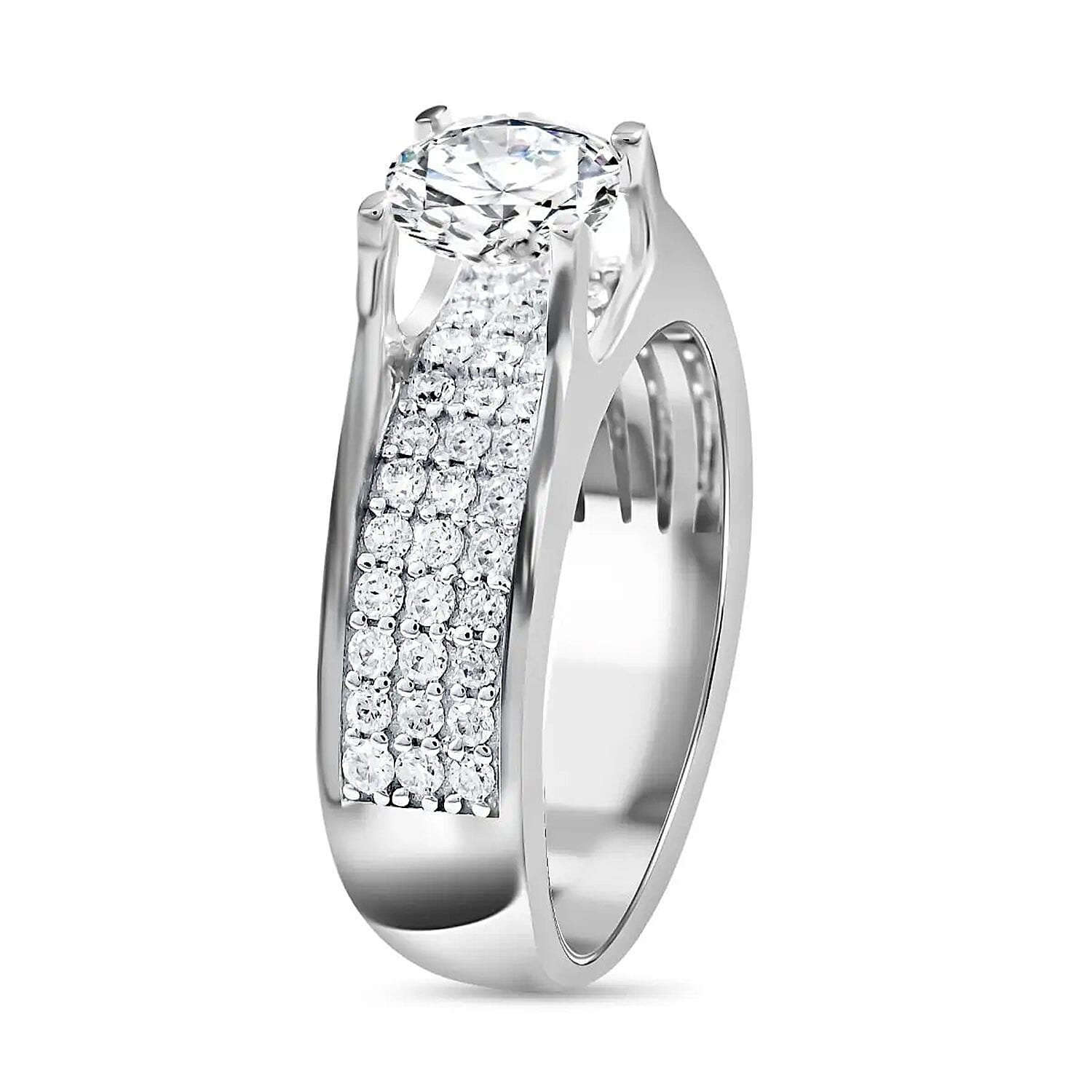 Moissanite Ring in Rhodium Over Sterling Silver (Size 10.0) 1.90 ctw