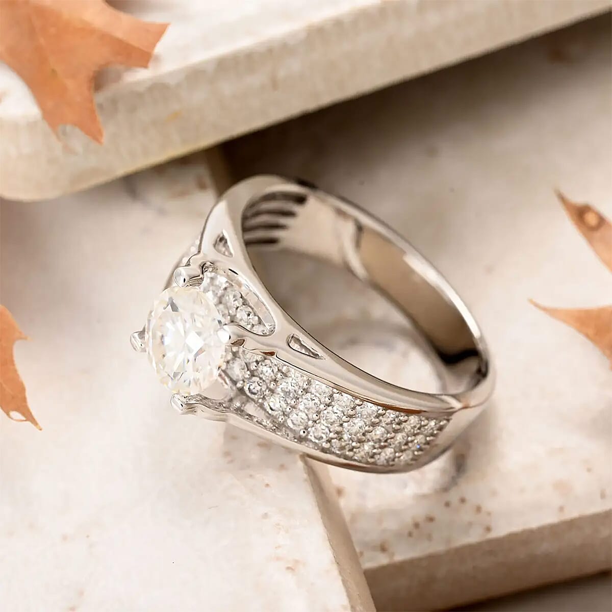 Moissanite Ring in Rhodium Over Sterling Silver (Size 8.0) 1.90 ctw image number 1