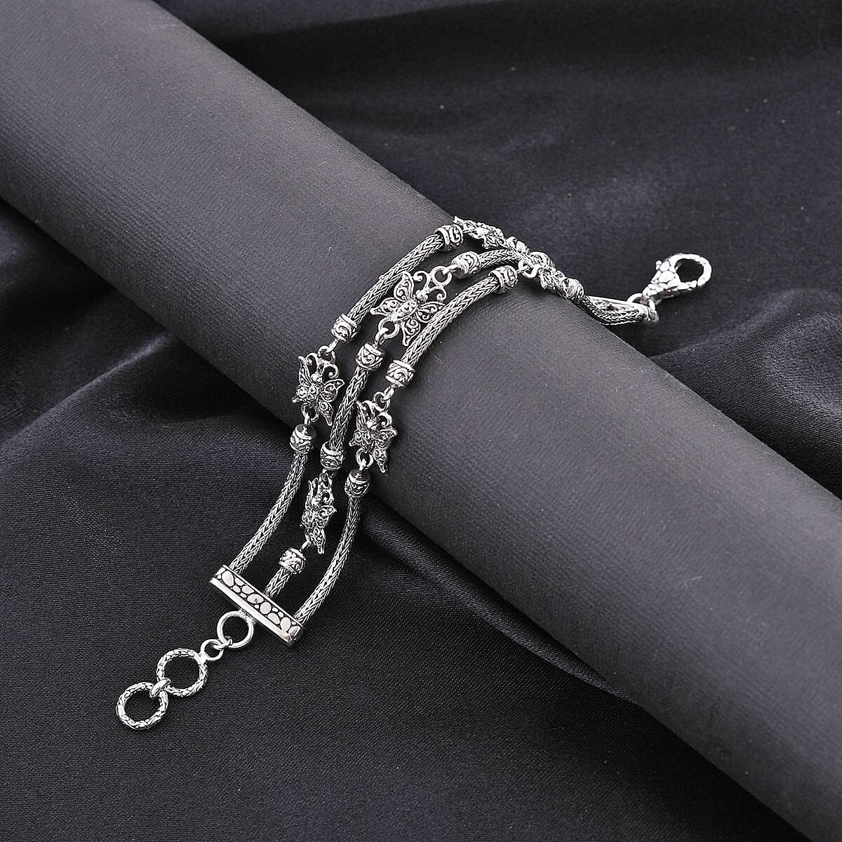 Bali Legacy Sterling Silver 3 Row Butterfly Bracelet (7.25-8.00In) 33 Grams image number 1