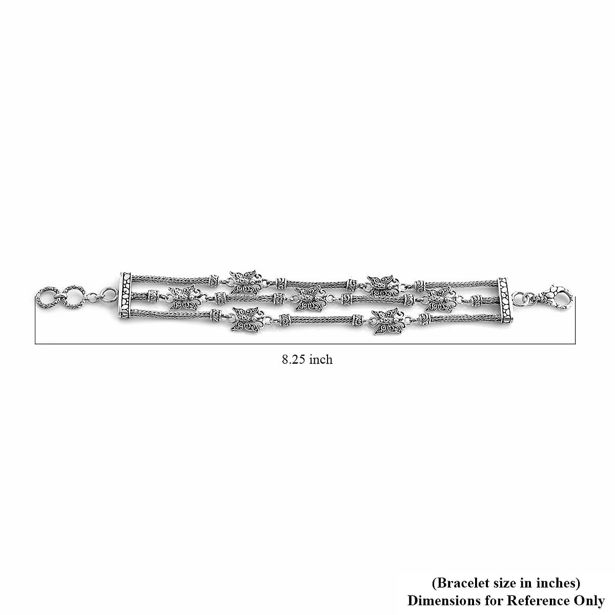 Bali Legacy Sterling Silver 3 Row Butterfly Bracelet (7.25-8.00In) 33 Grams image number 3