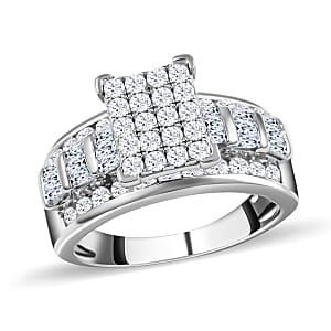 Moissanite Ring in Rhodium Over Sterling Silver (Size 10.0) 1.50 ctw