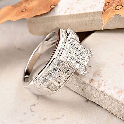 Moissanite Ring in Rhodium Over Sterling Silver (Size 10.0) 1.50 ctw