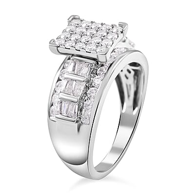 Moissanite Ring in Rhodium Over Sterling Silver (Size 10.0) 1.50 ctw