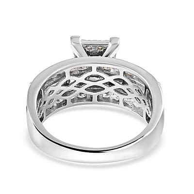 Moissanite Ring in Rhodium Over Sterling Silver (Size 10.0) 1.50 ctw