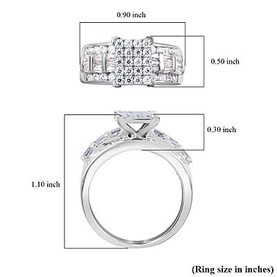 Moissanite Ring in Rhodium Over Sterling Silver (Size 10.0) 1.50 ctw