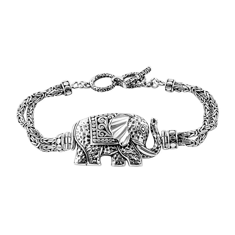 Bali Legacy Sterling Silver Elephant Bracelet (7.25-8.0In) 24.65 Grams