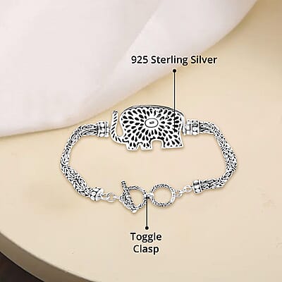Bali Legacy Sterling Silver Elephant Bracelet (7.25-8.0In) 24.65 Grams
