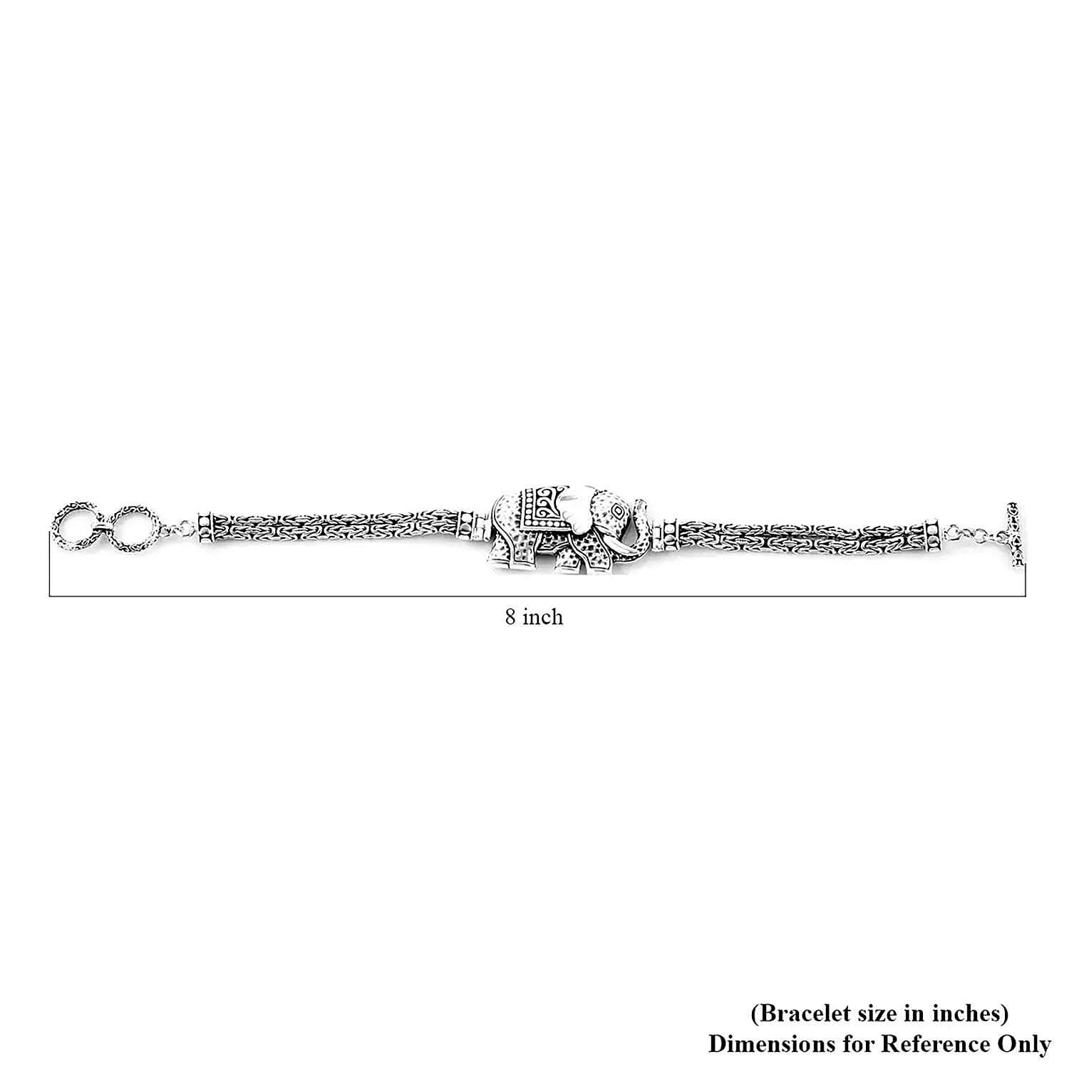 Doorbuster Bali Legacy Sterling Silver Elephant Bracelet (7.25 In) (23.85 g)