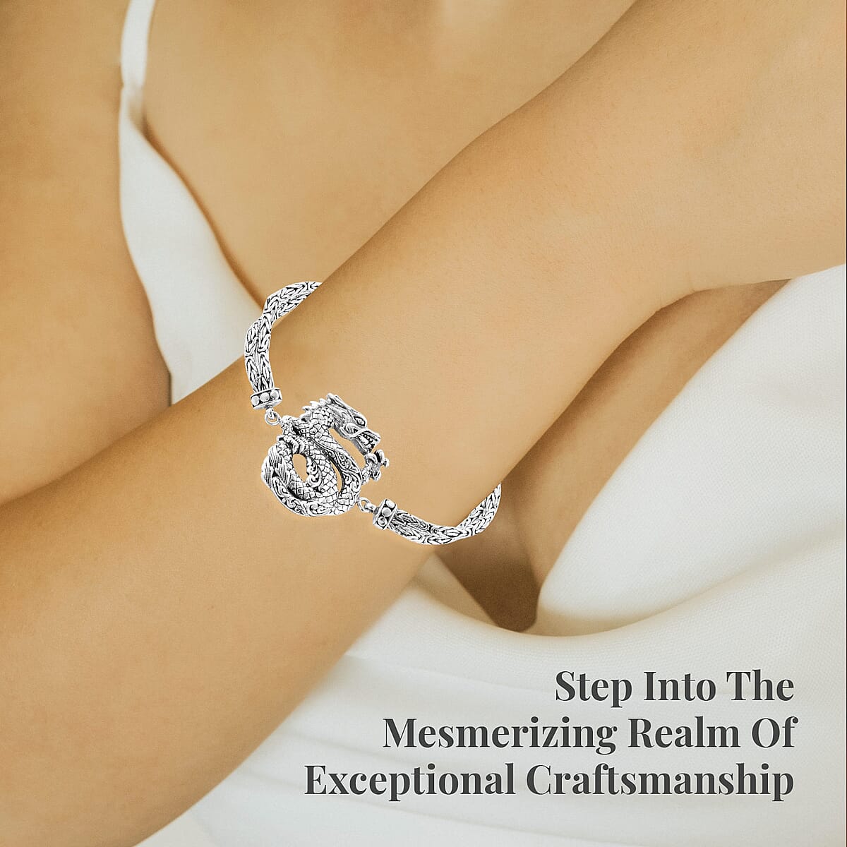 Bali Legacy Sterling Silver Dragon Bracelet (7.25-8.0In) 23.50 Grams image number 2