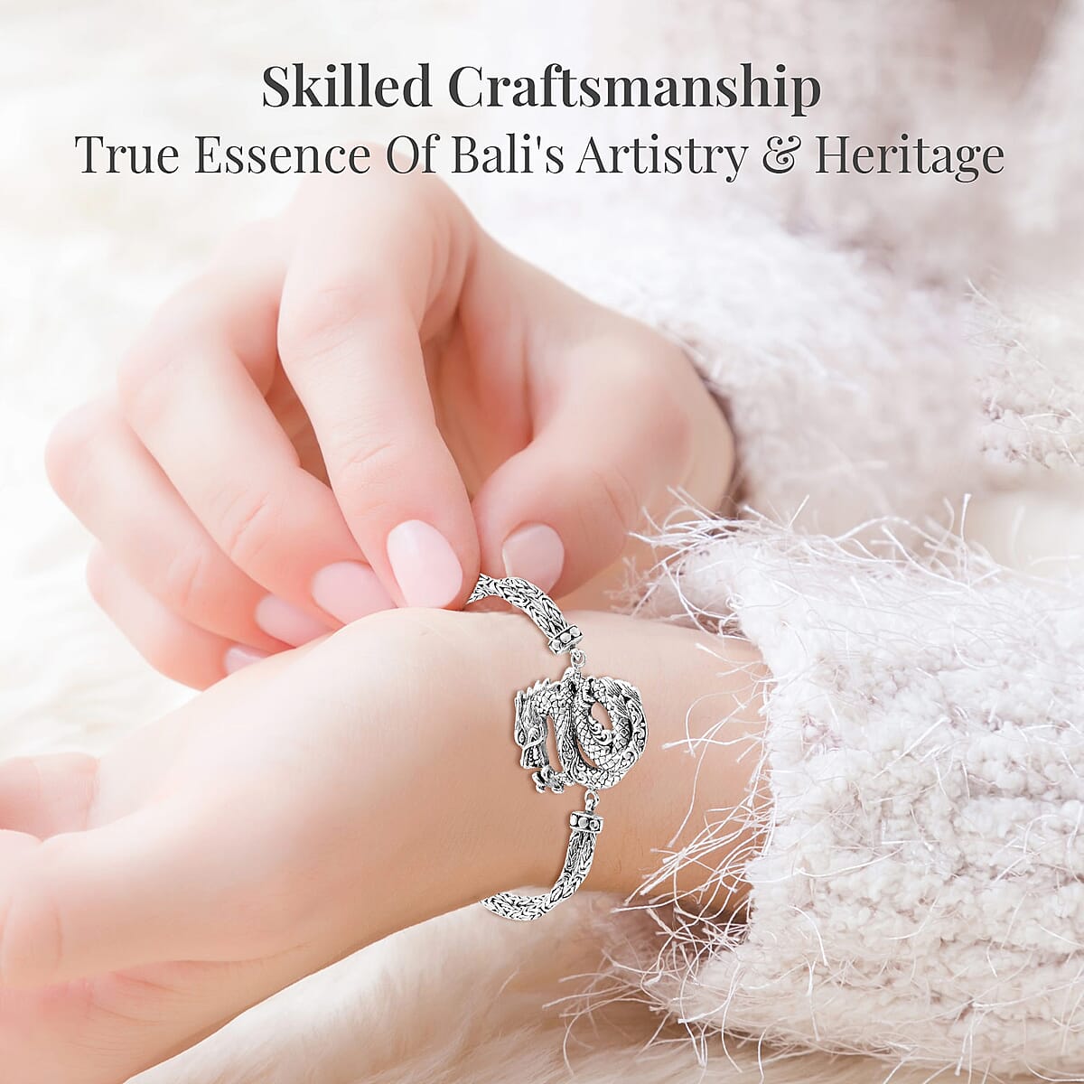 Bali Legacy Sterling Silver Dragon Bracelet (7.25-8.0In) 23.50 Grams image number 3