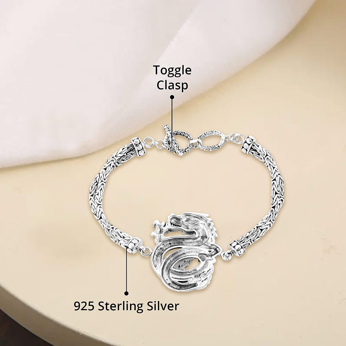 Bali Legacy Sterling Silver Dragon Bracelet (7.25-8.0In) 23.50 Grams image number 4