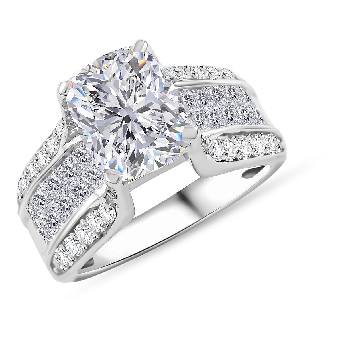 Moissanite Ring in Rhodium Over Sterling Silver (Size 10.0) 4.65 ctw