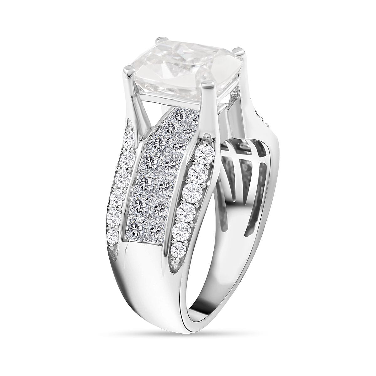 Moissanite Ring in Rhodium Over Sterling Silver (Size 10.0) 4.65 ctw