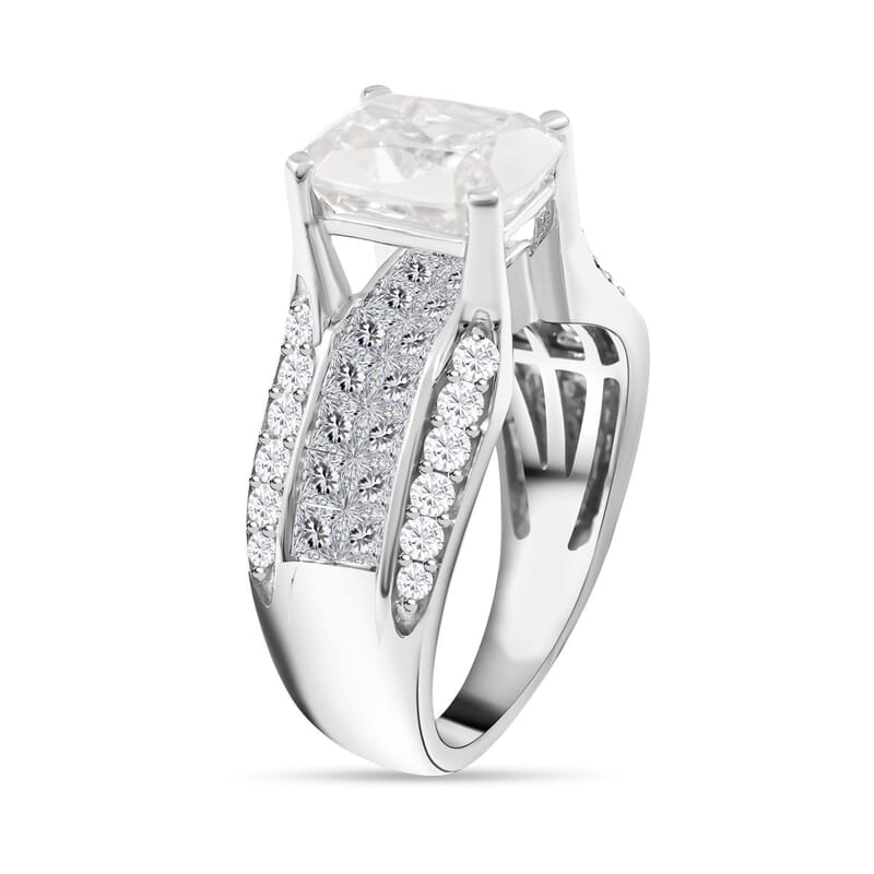Moissanite Ring in Rhodium Over Sterling Silver (Size 10.0) 4.65 ctw