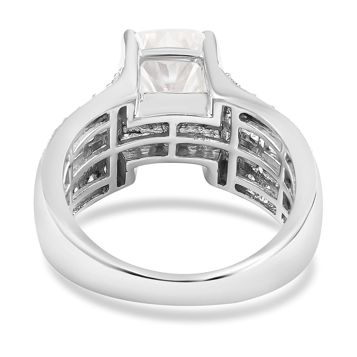 Moissanite Ring in Rhodium Over Sterling Silver (Size 10.0) 4.65 ctw