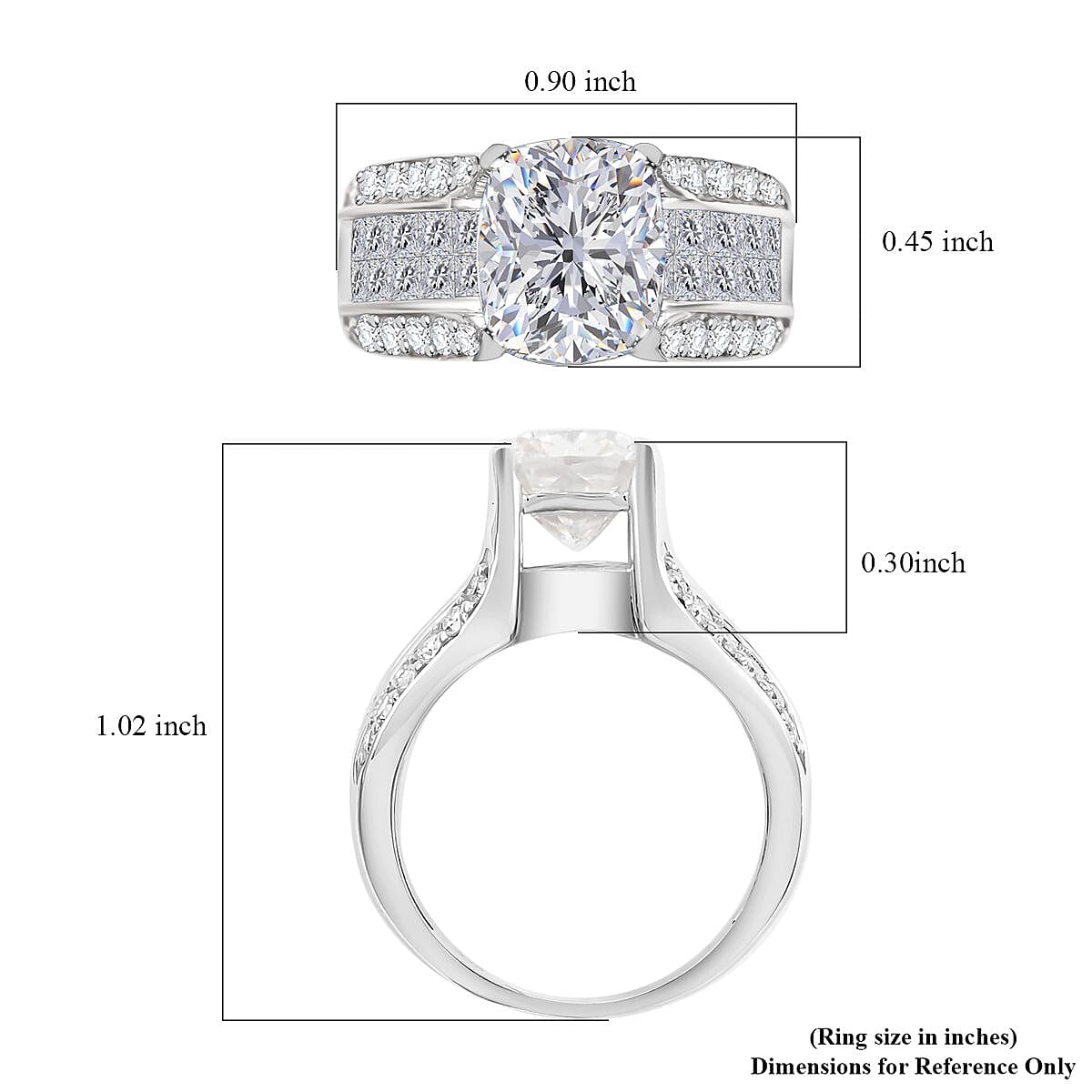 Moissanite Ring in Rhodium Over Sterling Silver (Size 10.0) 4.65 ctw