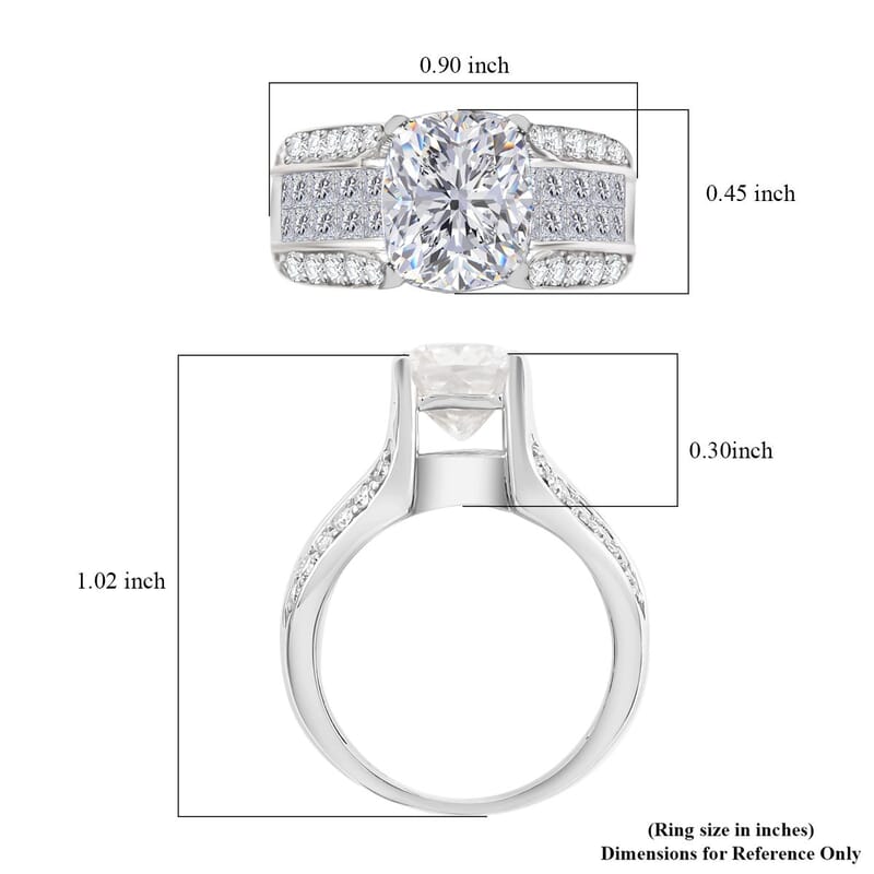 Moissanite Ring in Rhodium Over Sterling Silver (Size 10.0) 4.65 ctw