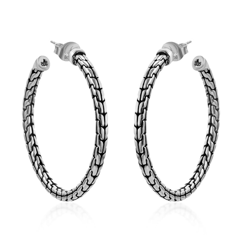 Bali Legacy Tulang Naga Hoop Earrings in Sterling Silver 8.60 Grams