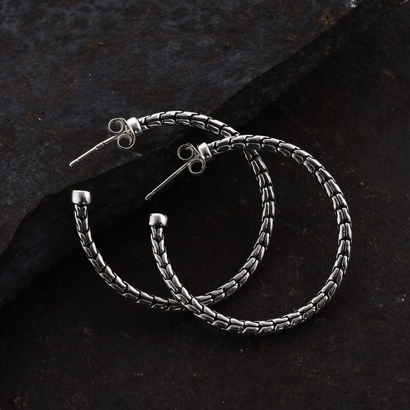 Bali Legacy Tulang Naga Hoop Earrings in Sterling Silver 8.60 Grams
