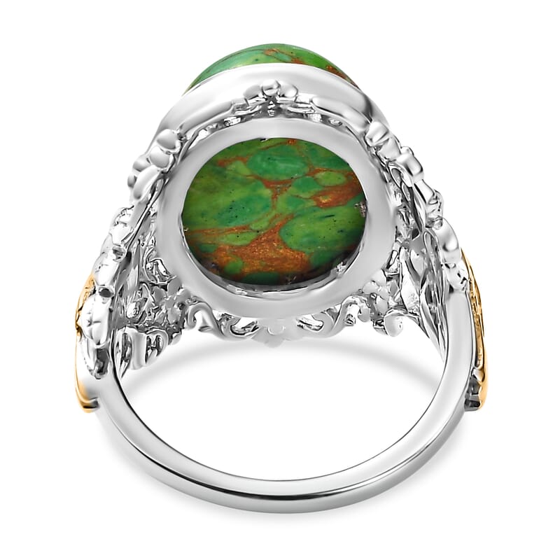 Mojave Green Turquoise 11.00 ctw Ring in 14K YG and Platinum Over Sterling Silver (Size 6.5)