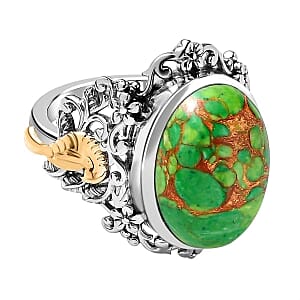 Green Mojave Turquoise 11.00 ctw Ring in Platinum Over Sterling Silver (Size 8.0)