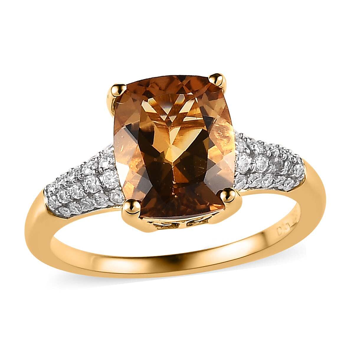 Golden Scapolite and Moissanite Ring in Vermeil Yellow Gold Over Sterling Silver (Size 10.0) 3.00 ctw