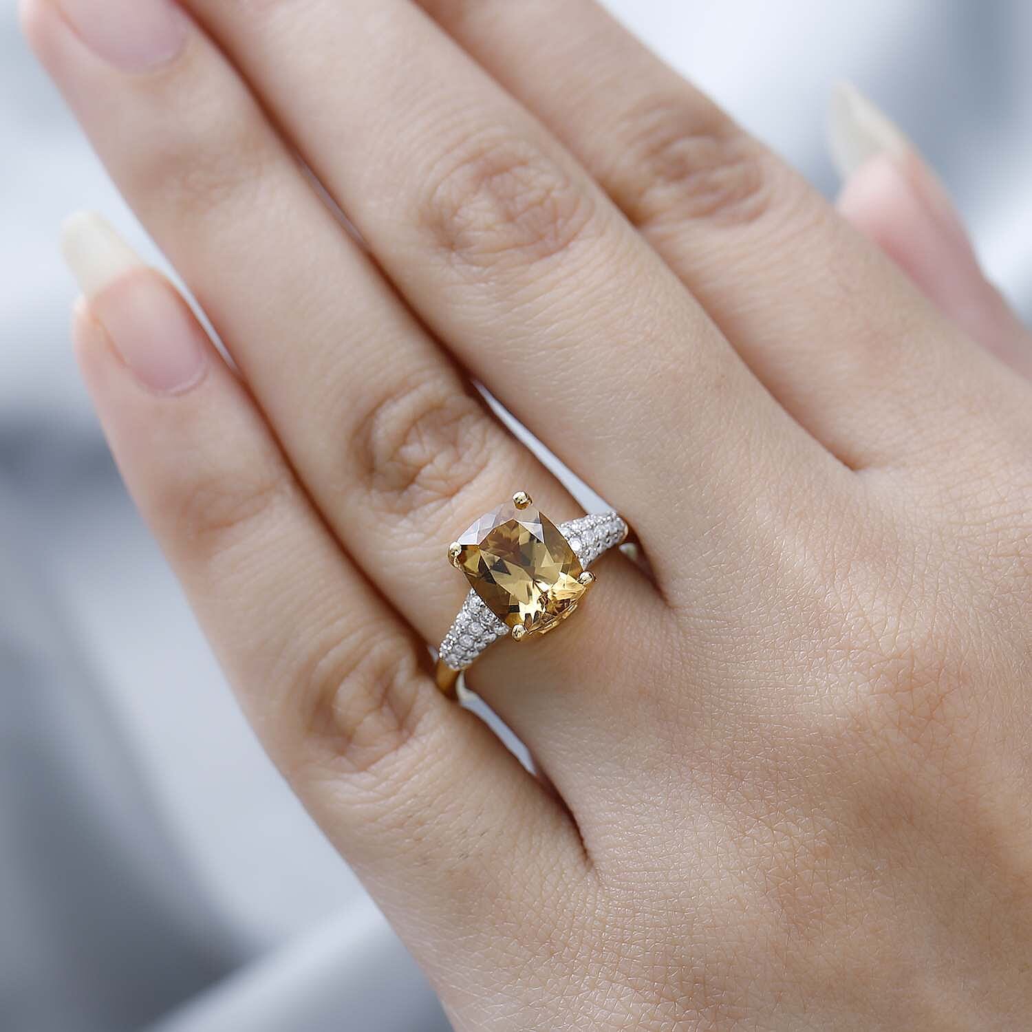 Golden Scapolite and Moissanite Ring in Vermeil Yellow Gold Over Sterling Silver (Size 10.0) 3.00 ctw