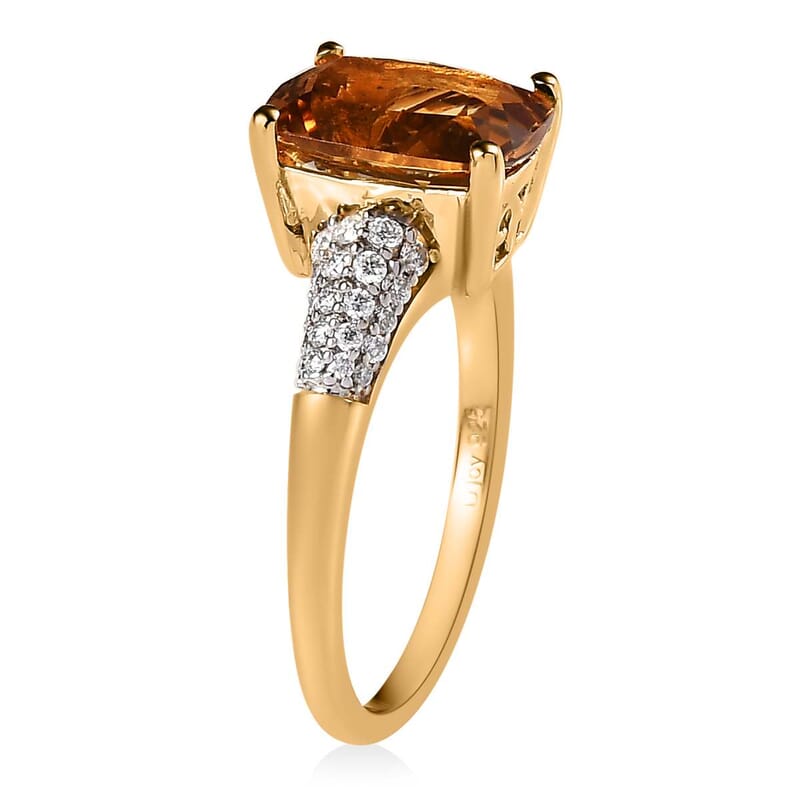 Golden Scapolite and Moissanite Ring in Vermeil Yellow Gold Over Sterling Silver (Size 10.0) 3.00 ctw