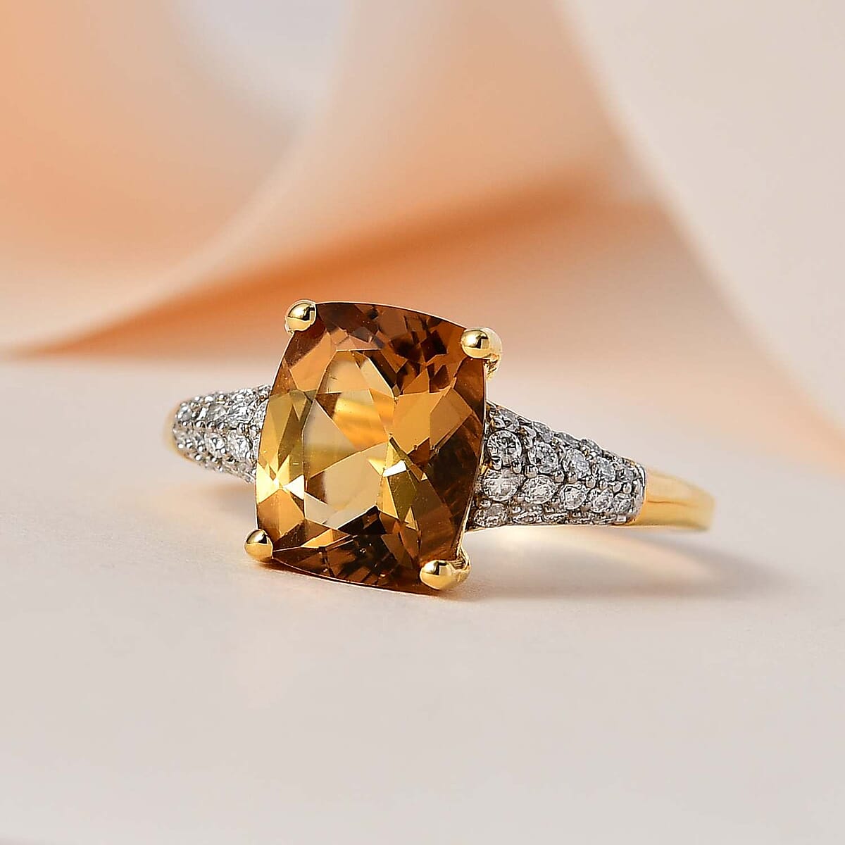 Golden Scapolite and Moissanite Ring in Vermeil Yellow Gold Over Sterling Silver (Size 8.0) 3.00 ctw image number 1