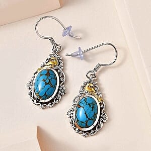 Mojave Blue Turquoise Lever Back 18.00 ctw Earrings in Platinum Over Sterling Silver