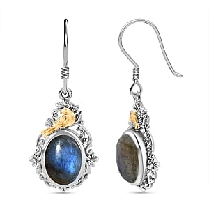 Labradorite 18.00 ctw Solitaire Earrings in Platinum Over Sterling Silver (6.54 g)