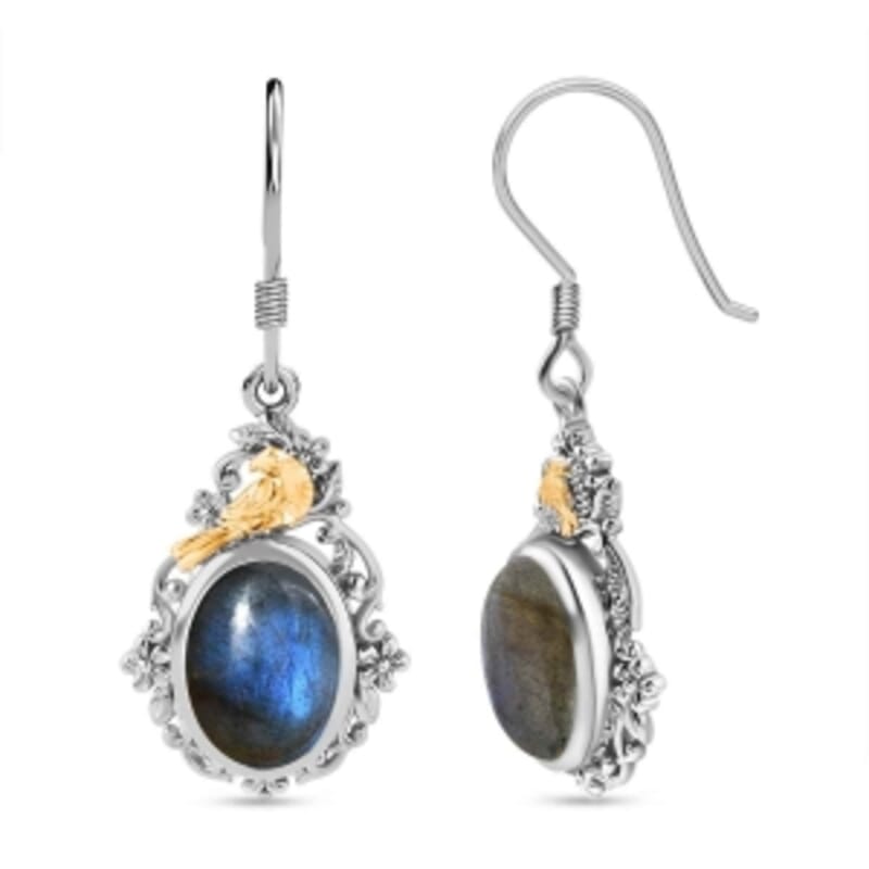 Labradorite 18.00 ctw Solitaire Earrings in Platinum Over Sterling Silver (6.54 g)