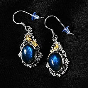 Labradorite 18.00 ctw Solitaire Earrings in Platinum Over Sterling Silver (6.54 g)