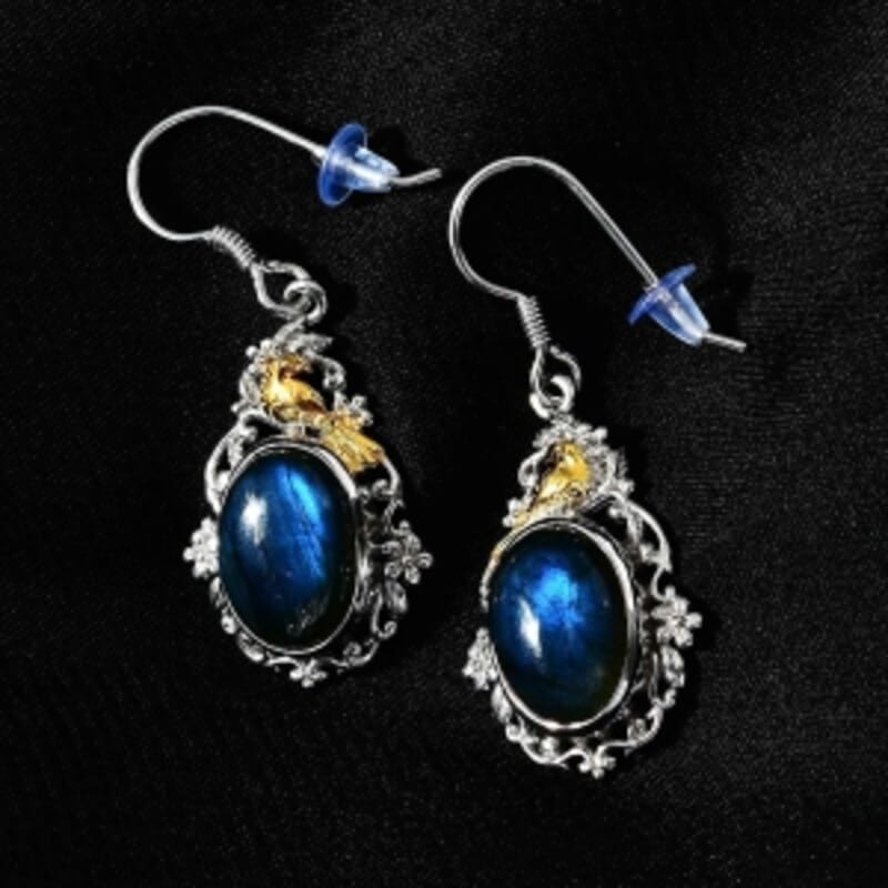 Labradorite 18.00 ctw Solitaire Earrings in Platinum Over Sterling Silver (6.54 g)