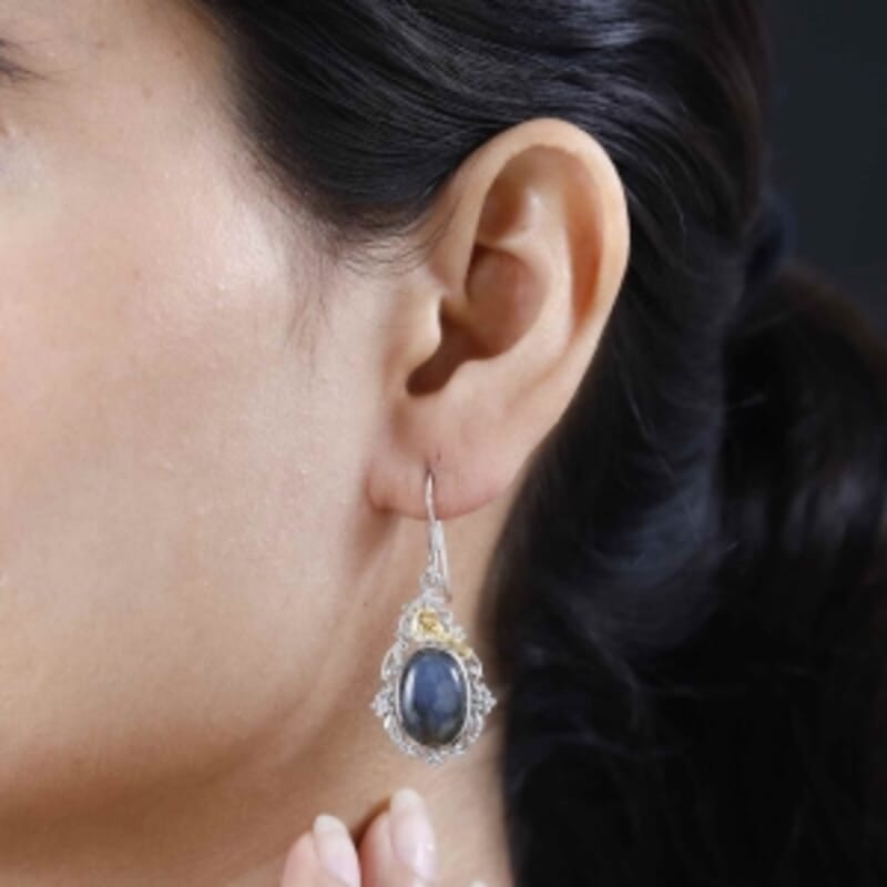 Labradorite 18.00 ctw Solitaire Earrings in Platinum Over Sterling Silver (6.54 g)