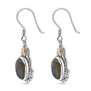 Labradorite 18.00 ctw Solitaire Earrings in Platinum Over Sterling Silver (6.54 g)